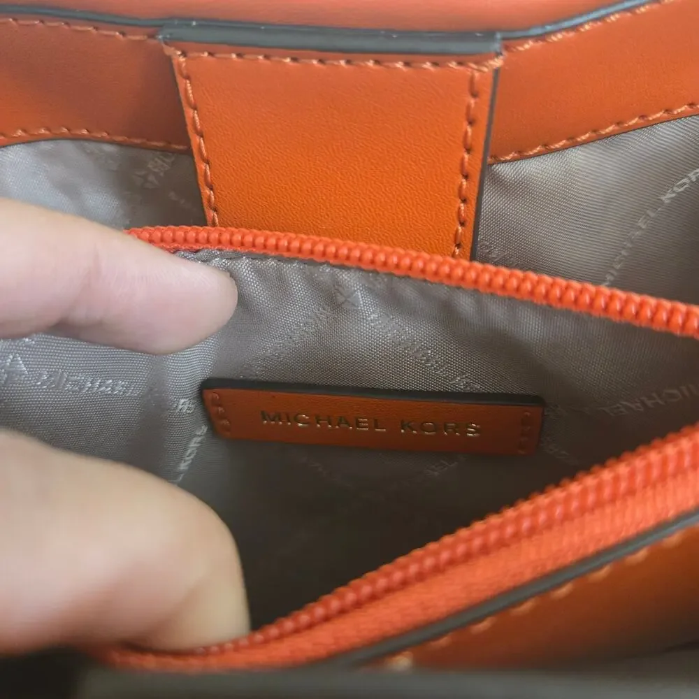 Michael Kors Pratt Medium Ombre Straw Shoulder Bag Red Clay Orange Summer Boho - Picture 11 of 15